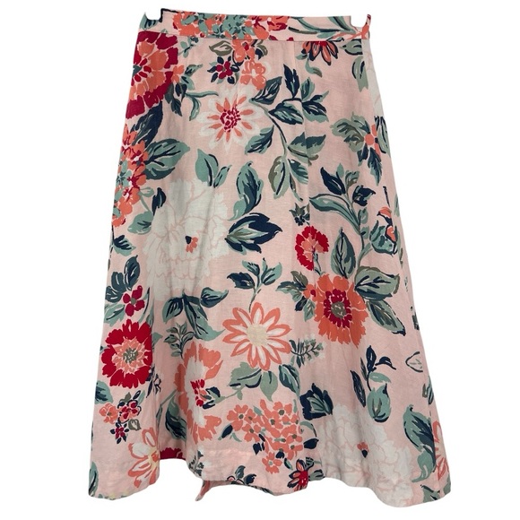 LOFT Linen Blend Floral Print Midi Wrap Spring Flowy Pink & Blue Skirt SZ 6 - Picture 2 of 8